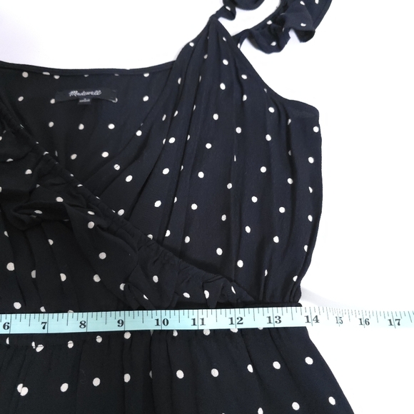 Madewell Ruffle-Front Wrap Jumpsuit in Grid Dot Black White Polka Dot AB336 - Picture 4 of 10